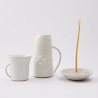 Snowy White Mug with small handle Tall Jug Candle :incense holder Snowy White Stoneware Mug with small handle and wide rim elizabeth-renton