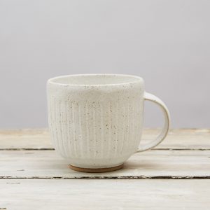 Stoneware Matt White Cup decorated with vertical grooves